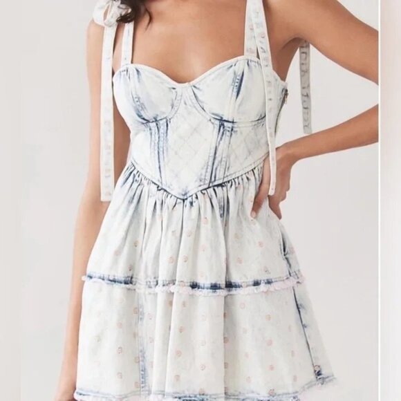 LoveShackFancy Denim Dora Mini Dress $345 - Picture 1 of 16
